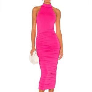 Superdown Pink Strapless Ruched Bodycon Dress